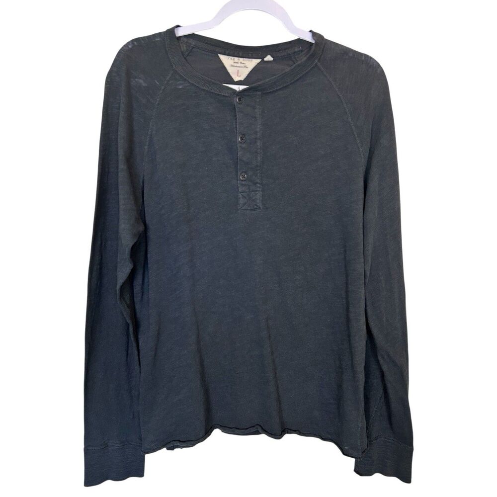 Rag & Bone Men’s Slub Henley Rolled Hem Charcoal Gray Sz L